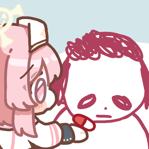 doodle sensei (blue archive), sensei (blue archive), serina (blue archive), blue archive, lowres, 1boy, 1girl, chibi, chibi only, hat, medium hair, nurse, nurse cap, panto pt, pill, pink hair, sad, simple background, sketch