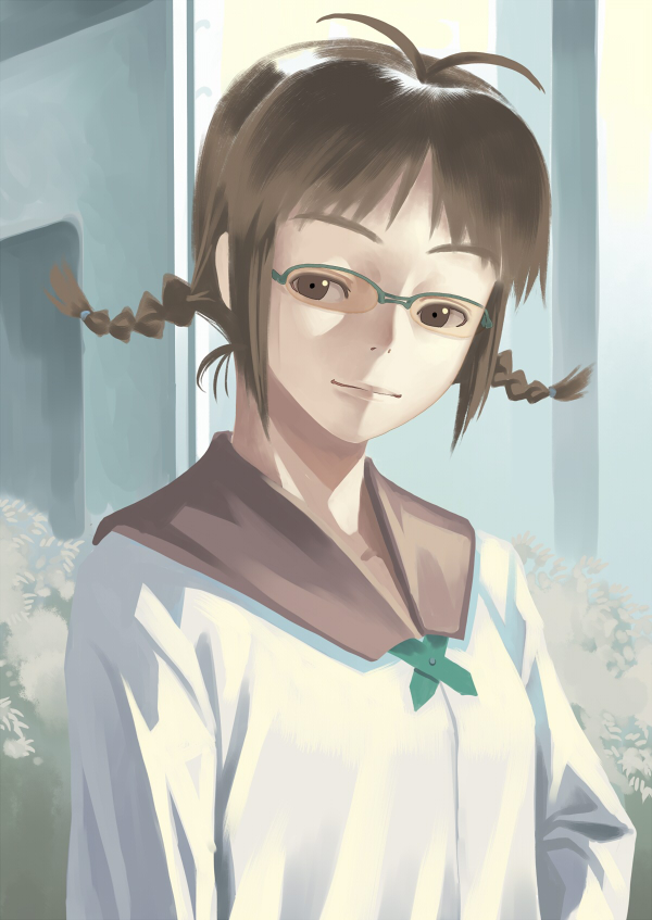 inu (aerodog), akizuki ritsuko, idolmaster, idolmaster (classic), idolmaster 1, 00s, 1girl, brown eyes, brown hair, female focus, outdoors, school uniform, solo