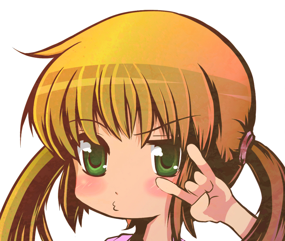 tanashi (mk2), sanzen'in nagi, hayate no gotoku!, 00s, m/, n/, chibi, pout, solo, twintails