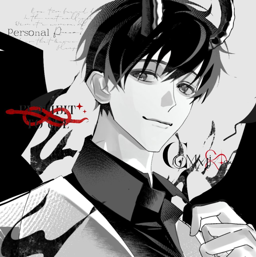 kim dokja, omniscient reader's viewpoint, 1boy, aegyo sal, black eyes, black hair, black shirt, coat, collared shirt, demon horns, hand up, horns, infinity symbol, looking at viewer, male focus, official alternate costume, partially colored, portrait, shirt, short hair, smile, smoke, solo, su xueman, white coat
