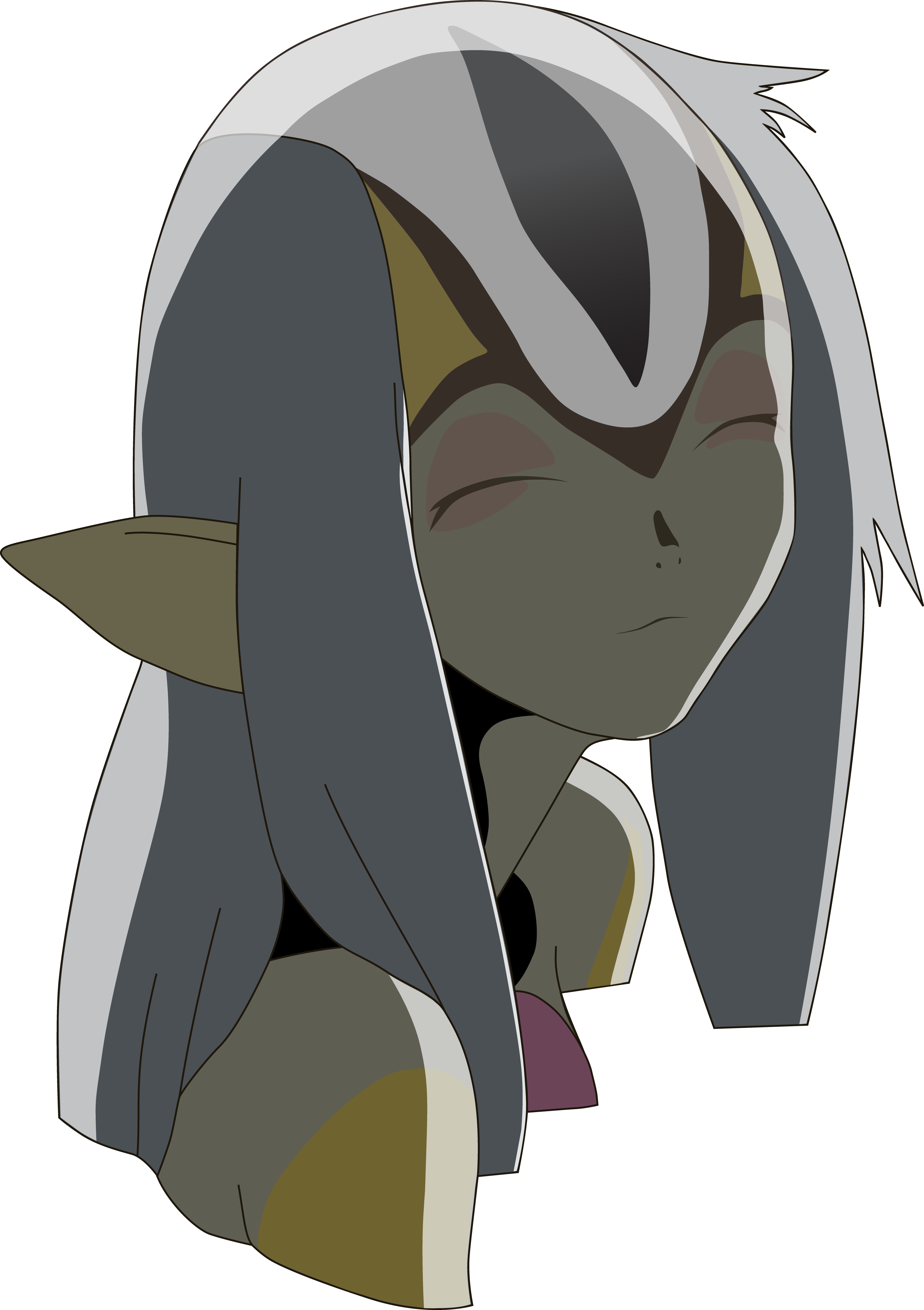 mutio, ao no roku-gou, absurdres, derivative work, highres, vector trace, 1girl, closed eyes, colored skin, female focus, furry, furry female, monster girl, pointy ears, smile, solo, therianthrope, transparent background, yellow skin
