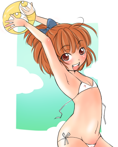 usotako, arle nadja, madou monogatari, puyopuyo, lowres, bikini, flat chest, loli, ponytail, swimsuit