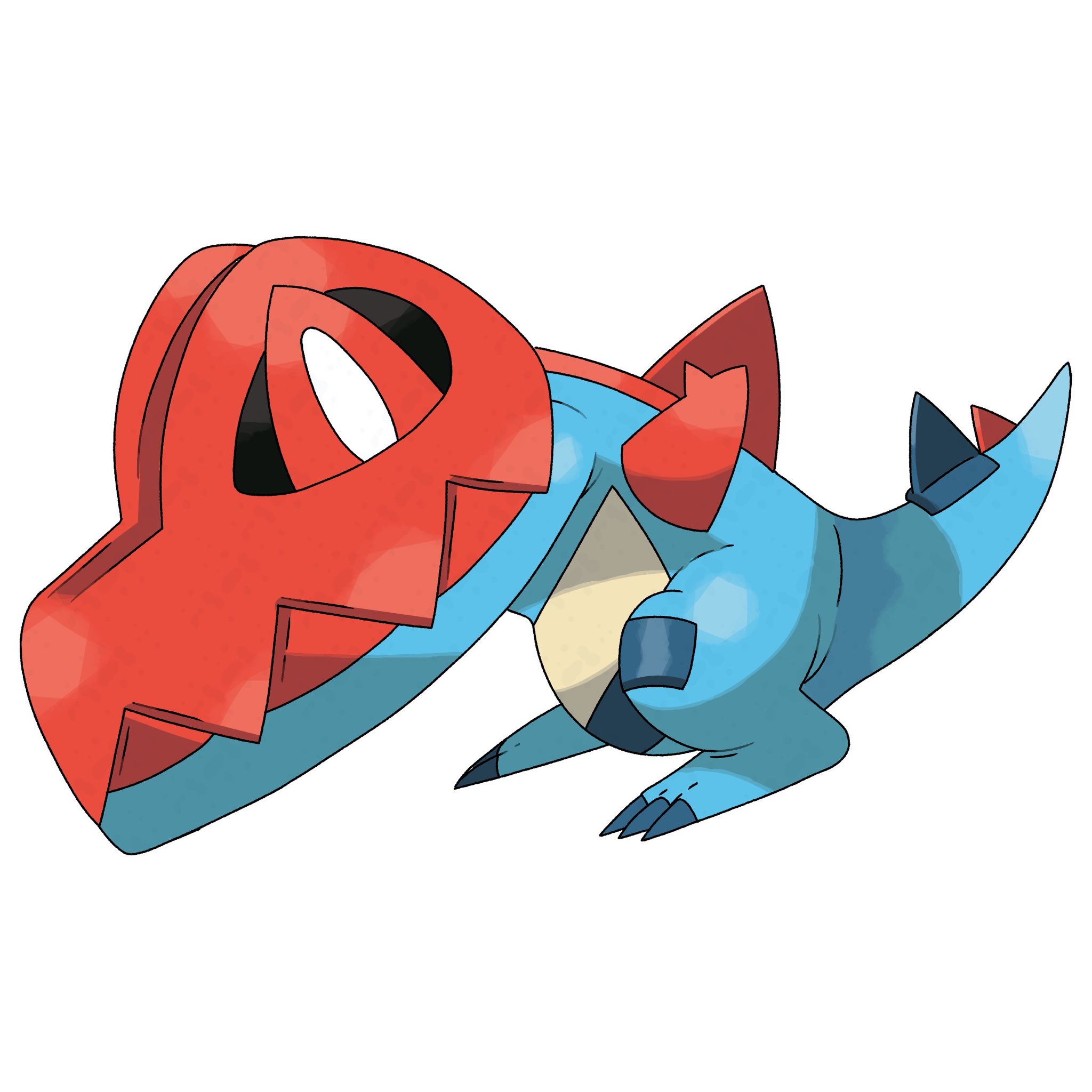 cardnlh, feraligatr, nintendo, pokemon, pokemon legends: z-a, derivative work, highres, spoilers, fangs, full body, gen 2 pokemon, hood, hood up, mega feraligatr, mega pokemon, no humans, parody, pokemon (creature), pokemon focus, simple background, skin fangs, solo, style parody, tail, teeth, white background