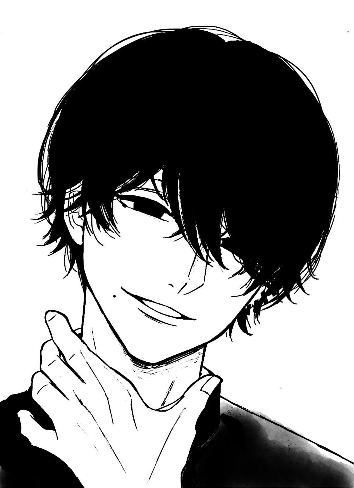 maruimonoga, yoshida hirofumi, chainsaw man, highres, 1boy, fourth east high school uniform, gakuran, greyscale, looking at viewer, male focus, mole, mole under mouth, monochrome, school uniform, short hair, solo