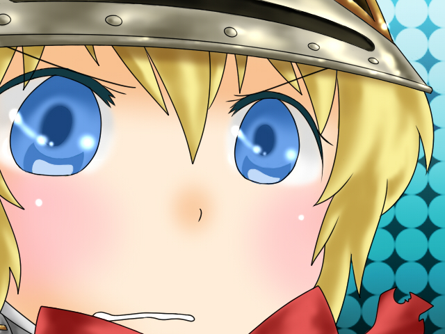 ashita mi (un nu nu), aigis (persona), atlus, persona, persona 3, persona 3 the answer, bad id, bad pixiv id, 1girl, android, blonde hair, blue eyes, blush, female focus, gununu (meme), helmet, meme, short hair, solo