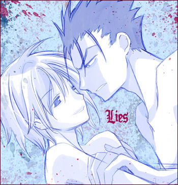fai d. flowright, kurogane, tsubasa chronicle, lowres, 00s, 2boys, blue theme, kurofay, male focus, multiple boys, yaoi