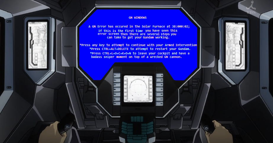 gundam, gundam 00, 00s, blue screen of death, cockpit, no humans