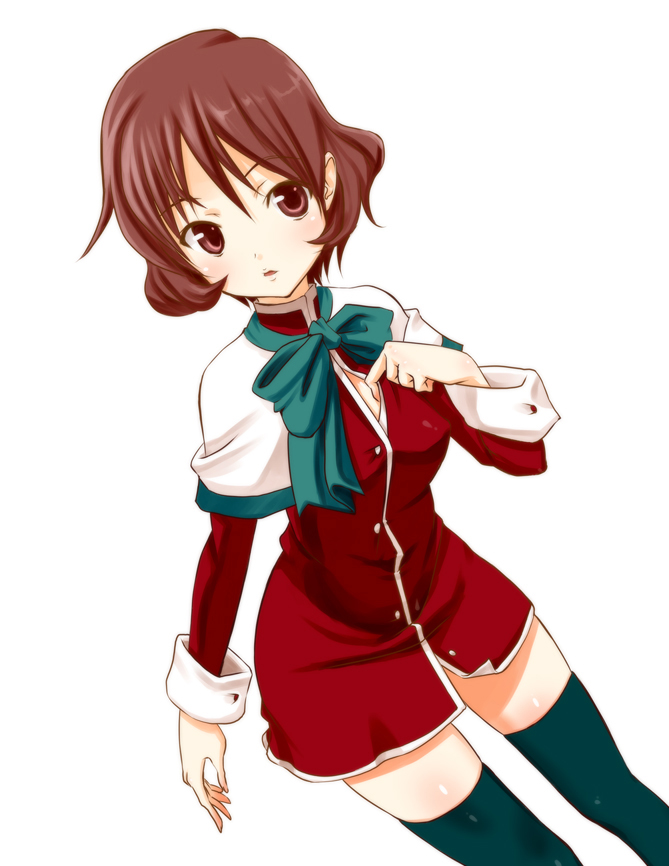 futari no ana, wadapen, amano mishio, kanon, 1girl, brown eyes, brown hair, female focus, red skirt, school uniform, short hair, skirt, solo, thighhighs