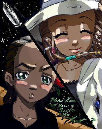 jazmine dubois, riley freeman, the boondocks, couple, smile