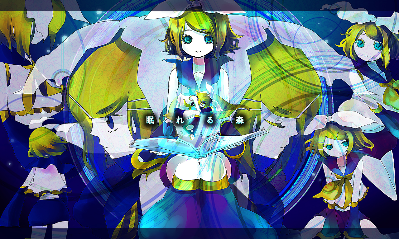 hashimochi, kagamine rin, vocaloid, blonde hair, blue eyes, detached sleeves, hair ornament, hair ribbon, hairclip, ribbon, short hair