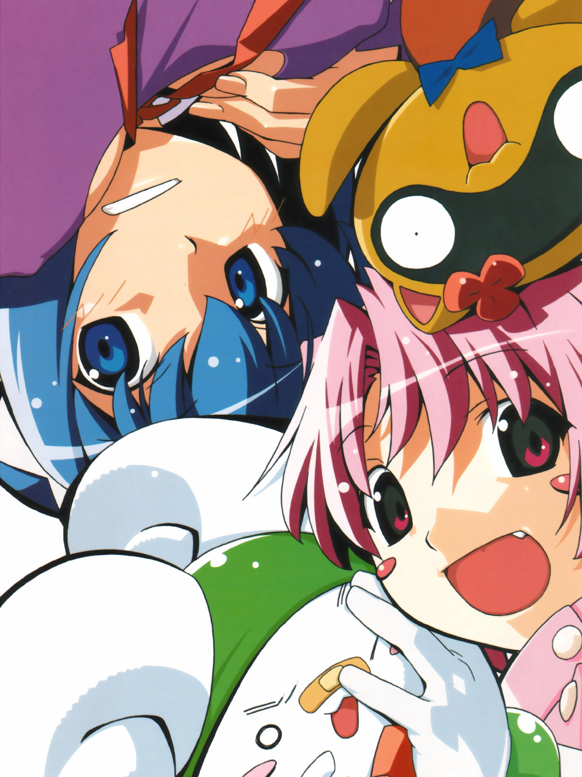 kokubunji koyori, mugimaru, nakahara komugi, posokichi, nurse witch komugi-chan, highres, 00s, 2girls, blue eyes, blue hair, multiple girls, pink eyes, pink hair