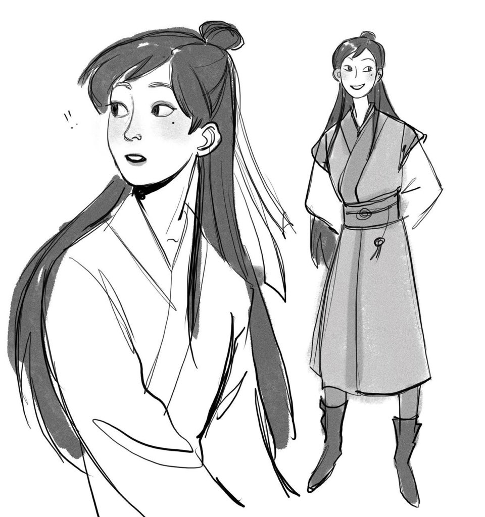 yaroslava murashko, erha he ta de bai mao shizun, commentary, english commentary, !, 1boy, arms behind back, blush, chinese clothes, full body, greyscale, hair bun, hair ribbon, hanfu, long hair, long sleeves, looking at viewer, male focus, mole, mole under eye, monochrome, multiple views, open mouth, ribbon, sash, shi mei, simple background, single hair bun, sketch, smile, spoken exclamation mark, upper body, very long hair, white background, white hanfu, white ribbon, wide sleeves