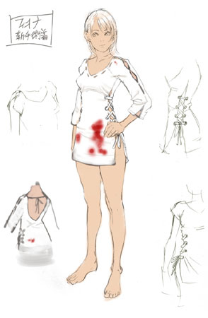 fiona belli, capcom, demento, artist request, concept art, lowres, alternate costume, barefoot, blood, dress, grey eyes, monochrome