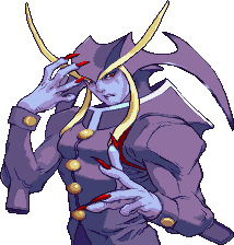 jedah dohma, capcom, darkstalkers, lowres, 1boy, blue skin, claws, colored skin, male focus, simple background, solo