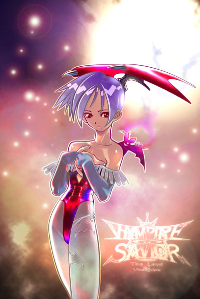 lilith (darkstalkers), capcom, darkstalkers, 1girl, demon girl, female focus, flat chest, purple hair, short hair, solo, vampire