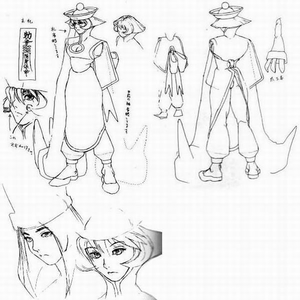 hsien-ko, mei-ling (darkstalkers), capcom, darkstalkers, concept art, blush, hat, serious, short hair