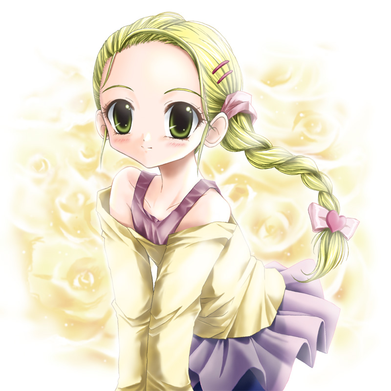 kadokura miya, kujou hikari, futari wa precure, futari wa precure max heart, precure, 00s, 1girl, bare shoulders, blonde hair, braid, cover, cover page, eyelashes, female focus, green eyes, hair ornament, hairclip, long hair, ponytail, skirt, solo