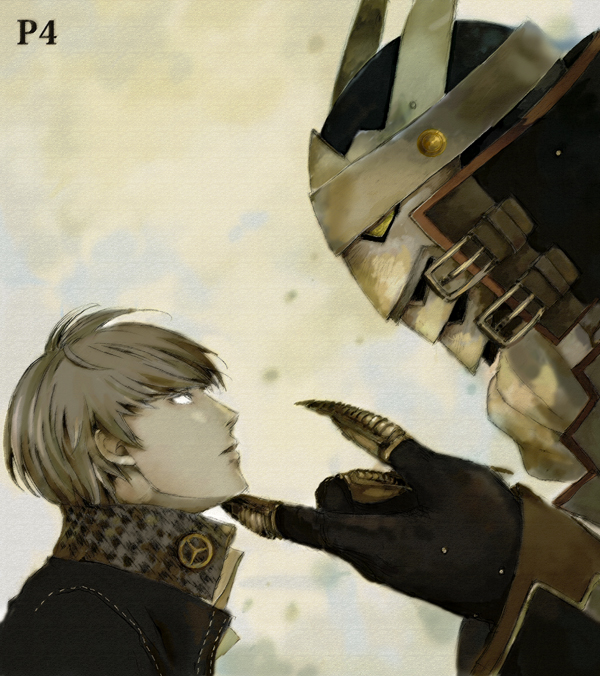 togou0929, izanagi (persona 4), narukami yu, atlus, persona, persona 4, bad id, bad pixiv id, 2boys, grey hair, jacket, male focus, multiple boys, short hair