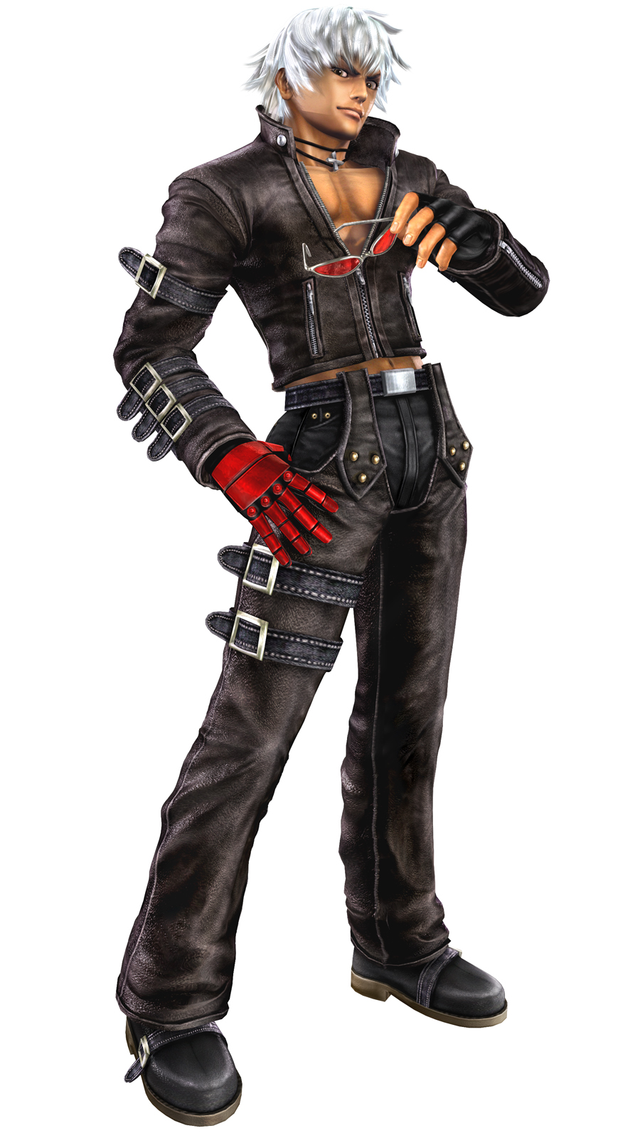 k' (kof), kof: maximum impact, snk, the king of fighters, silver hair, highres, 1boy, 3d, kof mi2, male focus, solo, sunglasses