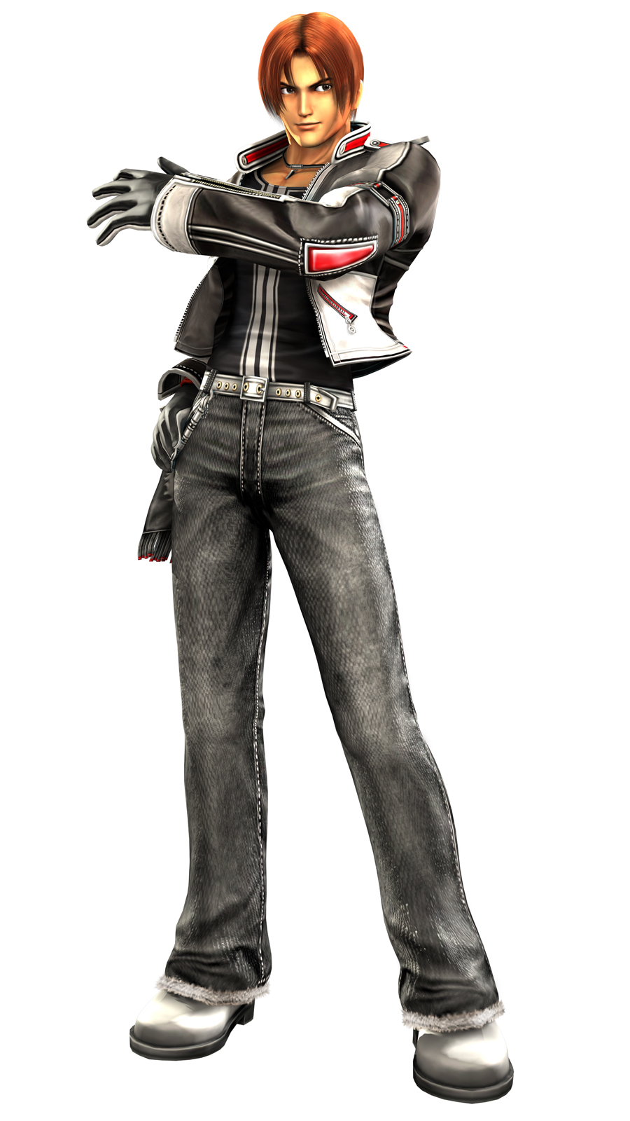 kusanagi kyou, kof: maximum impact, snk, the king of fighters, highres, 1boy, 3d, brown hair, gloves, jacket, kof mi2, male 3d, male focus, solo