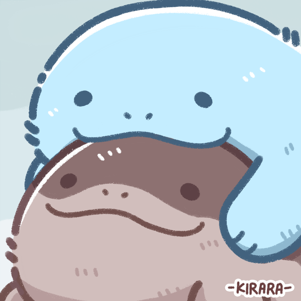 kirara (kirara-cecilvenes), clodsire, quagsire, nintendo, pokemon, commentary request, :3, artist name, biting, gen 2 pokemon, head biting, lying on another, no humans, pokemon (creature), smile