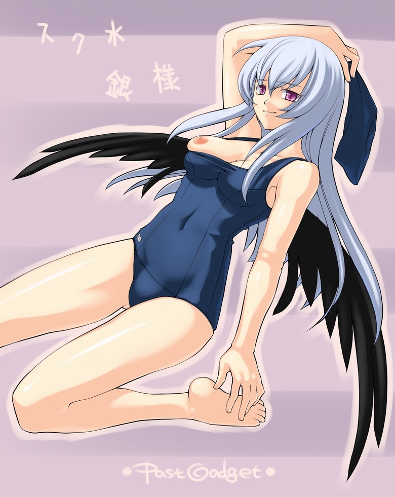 past gadget, suigintou, rozen maiden, silver hair, 00s, breasts, purple eyes, swimsuit