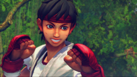 kasugano sakura, capcom, street fighter, street fighter iv (series), lowres, 1girl, dougi, female focus, gym uniform, scar, solo