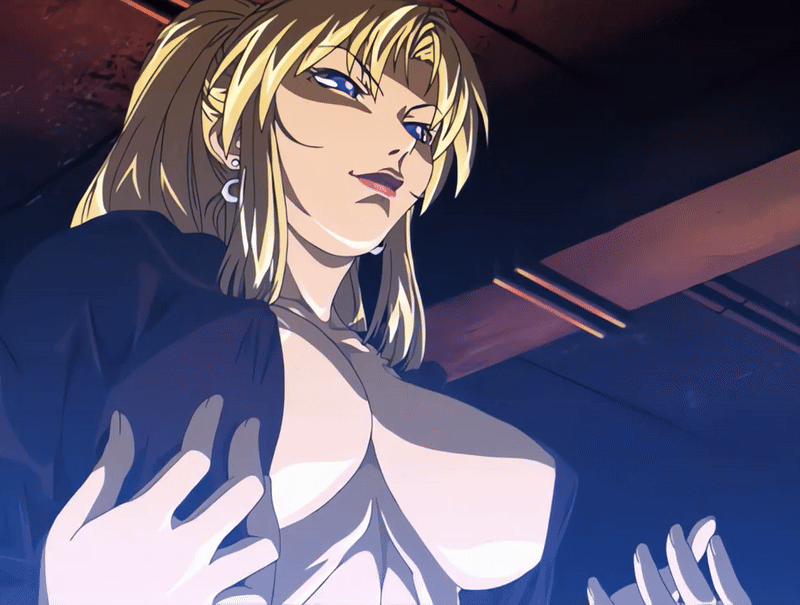 saeki kaori, bible black, bible black new testament, shin bible black, animated, animated gif, tagme, 00s, 2004, back, blonde hair, breasts, chanting, earrings, high ponytail, jewelry, large breasts, lipstick, makeup, nipples, ponytail, purple eyes, robe
