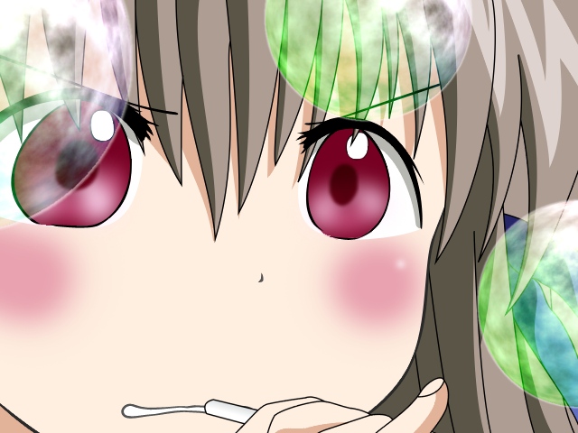 toono minagi, air (visual novel), >:(, 00s, 1girl, brown hair, clenched teeth, close-up, female focus, frown, gununu (meme), meme, red eyes, solo, tareme, teeth, upper body, v-shaped eyebrows