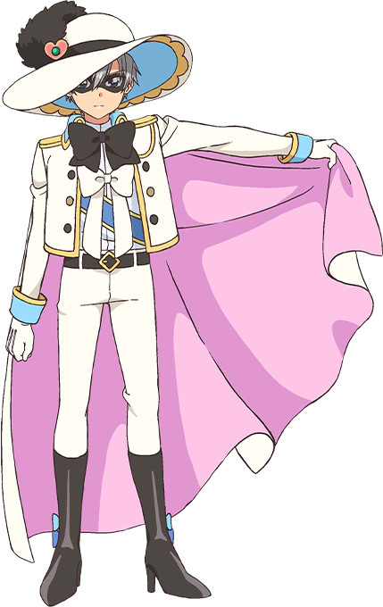 black pepper (precure), shinada takumi, delicious party precure, precure, official art, second-party source, 1boy, belt, black belt, black boots, black bow, black bowtie, blue eyes, boots, bow, bowtie, cape, cape lift, closed mouth, eye mask, formal clothes, full body, gloves, grey hair, hat, high heel boots, high heels, jacket, knee boots, long sleeves, looking at viewer, male focus, mask, pants, ribbon, short hair, simple background, solo, standing, suit, tachi-e, transparent background, white gloves, white hat, white jacket, white pants, white ribbon, white suit