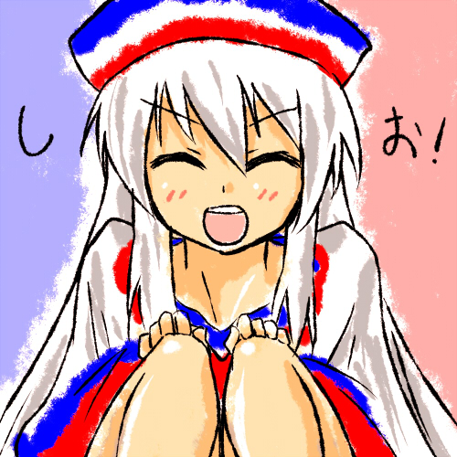 ex hien, hakata-san, original, bad id, bad pixiv id, lowres, translated, hat, solo, white hair