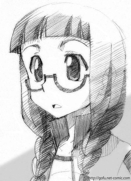gofu, suzugasaki chie, suzugazaki chie, hyakko, traditional media, 00s, 1girl, braid, female focus, glasses, greyscale, long hair, monochrome, sketch, solo, twin braids