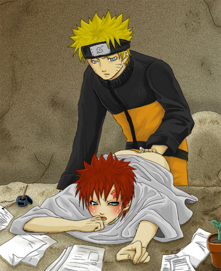 fumio (faint), gaara (naruto), uzumaki naruto, naruto (classic), naruto (series), 2boys, anal, blush, clothed sex, cum, fingering, indoors, male focus, male penetrated, multiple boys, sex, tears, yaoi