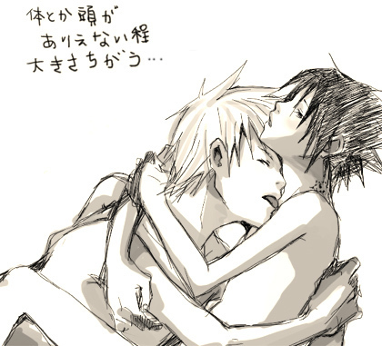 hatake kakashi, uchiha sasuke, naruto (classic), naruto (series), artist request, lowres, 2boys, licking, male focus, monochrome, multiple boys, nude, shota, spread legs, white background, yaoi