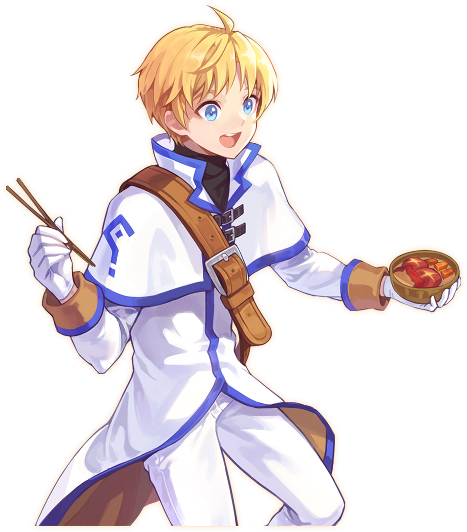 lucian kaltz, nexon, tales weaver, artist request, official art, second-party source, 1boy, aqua eyes, belt, black belt, blonde hair, bowl, brown belt, capelet, capelet belt, chopsticks, coat, food, high collar, holding, holding chopsticks, large belt, long sleeves, male focus, mushroom, open mouth, pants, popped collar, print capelet, shiitake, shirt, shoulder belt, simple background, sleeve cuffs, solo, soup, teeth, tongue, transparent background, turtleneck, turtleneck shirt, two-sided coat, two-sided fabric, upper teeth only, white capelet, white coat, white pants, white sleeves