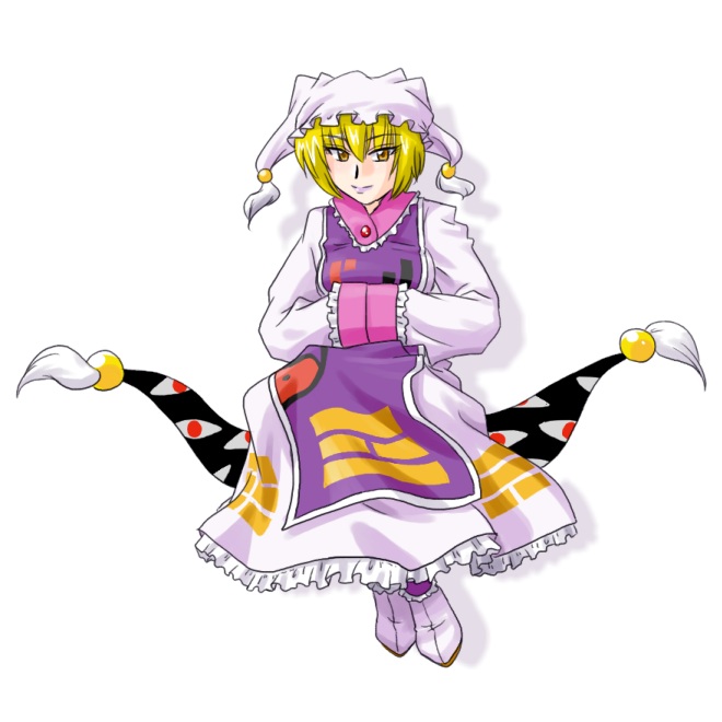 supon, yakumo ran, yakumo yukari, touhou, 1girl, blonde hair, dress, female focus, full body, gap (touhou), hat, if they mated, short hair, solo, white background, yellow eyes
