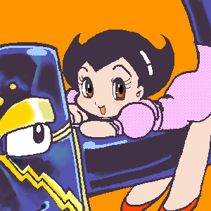misogram, pluto (tetsuwan atom), uran (tetsuwan atom), kodansha, tetsuwan atom, head, lowres, 1960s (style), 1girl, android, horns, mecha, official style, oldschool, retro artstyle, robot, science fiction, single horn