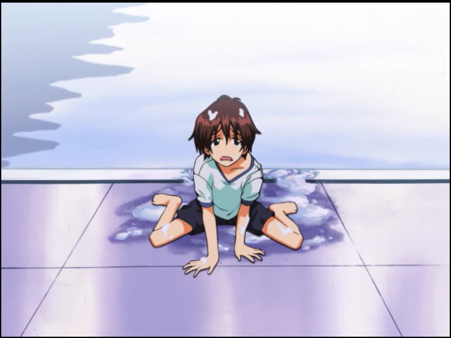mifune densuke, misono kirika, eiken, animated, anime screenshot, sound, tagme, video, ass, banana, bouncing breasts, breasts, brown hair, food, fruit, gigantic breasts, gym shirt, high ponytail, holding, holding food, huge ass, huge breasts, long hair, long sidelocks, ponytail, pool, purple hair, shirt, sidelocks, thighs, very long hair, wet, white shirt