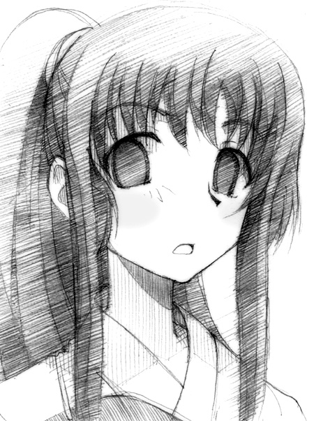 gofu, inamori yuzuru, maria holic, traditional media, 00s, greyscale, monochrome, sketch, solo