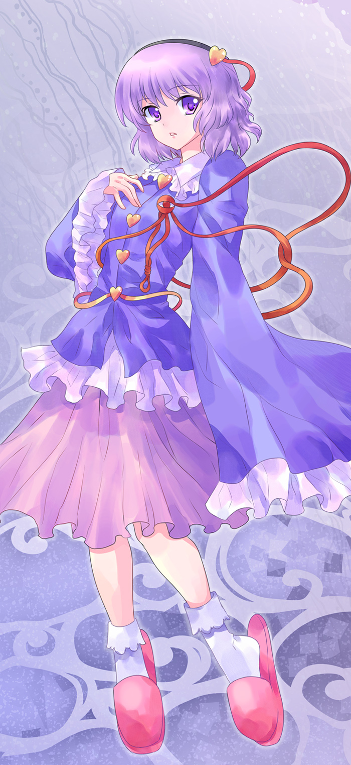 pico (picollector79), komeiji satori, touhou, bad id, bad pixiv id, highres, 1girl, female focus, slippers, solo