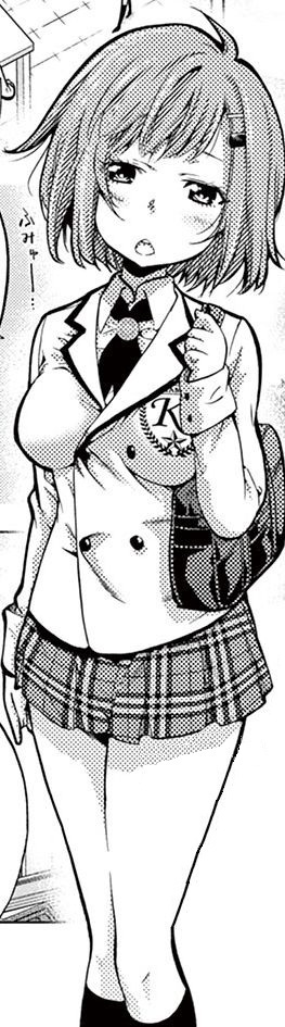 non-web source, 1girl, ahoge, bag, breasts, chousuinou kei, collared shirt, cowboy shot, hair ornament, hairpin, half-closed eyes, kinoshita maori, medium breasts, miniskirt, necktie, plaid clothes, plaid skirt, pleated skirt, school bag, school uniform, shirt, short hair, skirt, socks, solo, standing, straight-on, sweater, yawning
