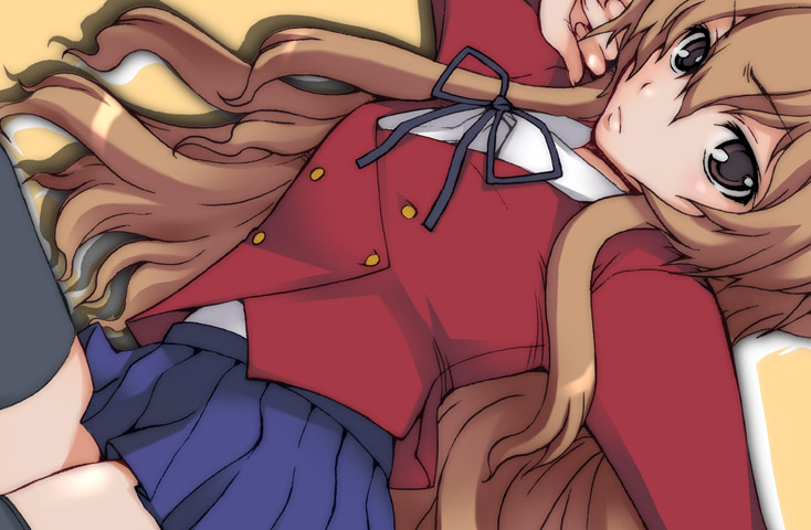 isou doubaku, aisaka taiga, toradora!, 00s, 1girl, brown eyes, brown hair, female focus, school uniform, solo, thighhighs