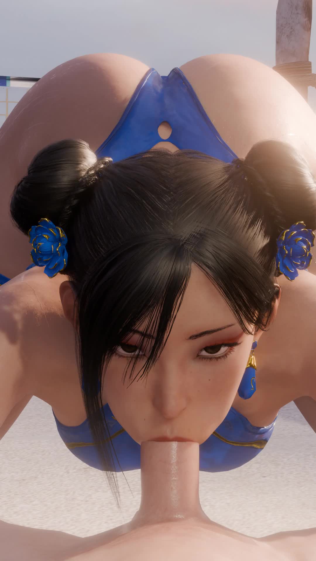 lazyprocrastinator, chun-li, capcom, street fighter, street fighter 6, animated, highres, looping animation, tagme, video, 1boy, 1girl, 3d, ass, blue slingshot swimsuit, breasts, brown eyes, brown hair, double bun, earrings, fellatio, flower, hair bun, hair flower, hair ornament, hetero, jewelry, large breasts, oral, penis, pov, slingshot swimsuit, solo focus, swimsuit, thighs, uncensored