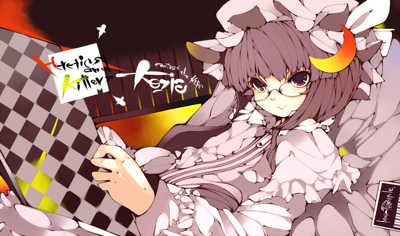 makino (pixiv), patchouli knowledge, touhou, bad id, bad pixiv id, 1girl, bespectacled, female focus, glasses, purple hair, reading, solo