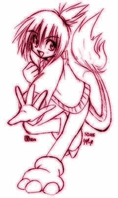 charmeleon, pokemon, lowres, gen 1 pokemon, monochrome, personification, ponytail, sketch, sweater, tail