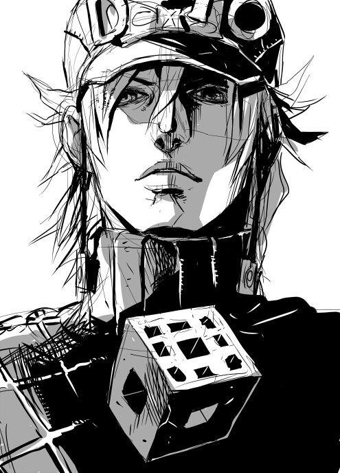 mahito (tranjistor), diego brando, jojo no kimyou na bouken, steel ball run, 1boy, greyscale, male focus, monochrome, portrait, sketch, solo