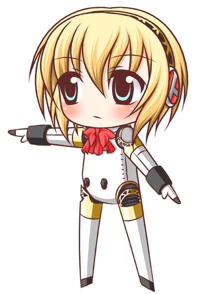 aigis (persona), atlus, persona, persona 3, source request, android, blonde hair, blue eyes, chibi, short hair, solo