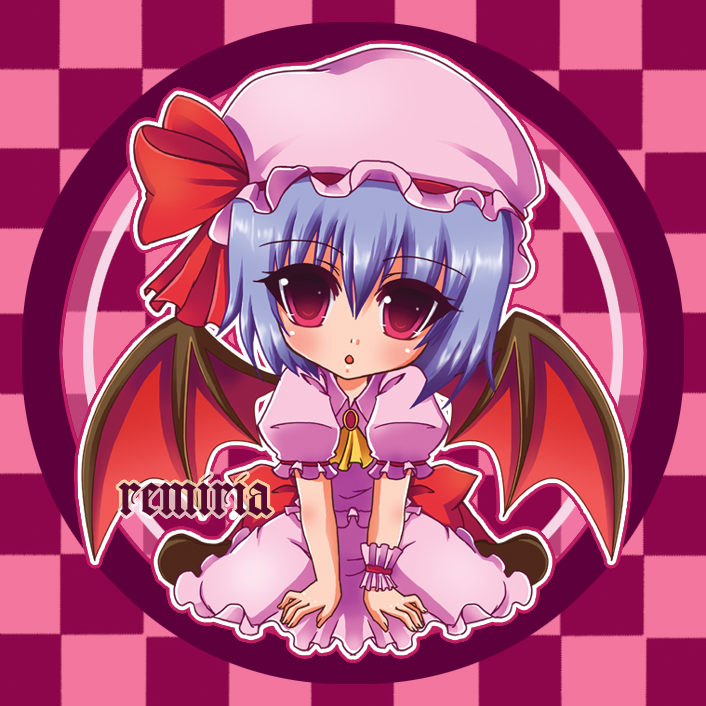 nonoko, yuuka nonoko, remilia scarlet, touhou, bad id, bad pixiv id, 1girl, blue hair, female focus, full body, hat, red eyes, short hair, skirt, solo, wings