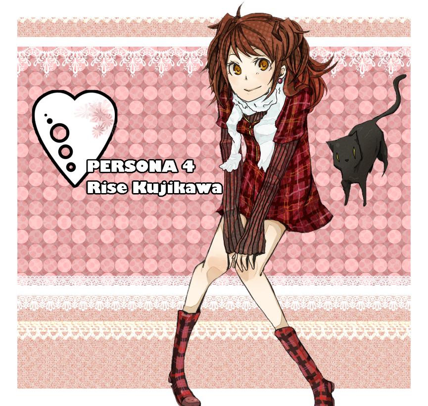 kujikawa rise, atlus, persona, persona 4, 1girl, bad anatomy, brown eyes, cat, earrings, female focus, jewelry, poorly drawn, red hair, scarf, skirt, smile, solo, twintails