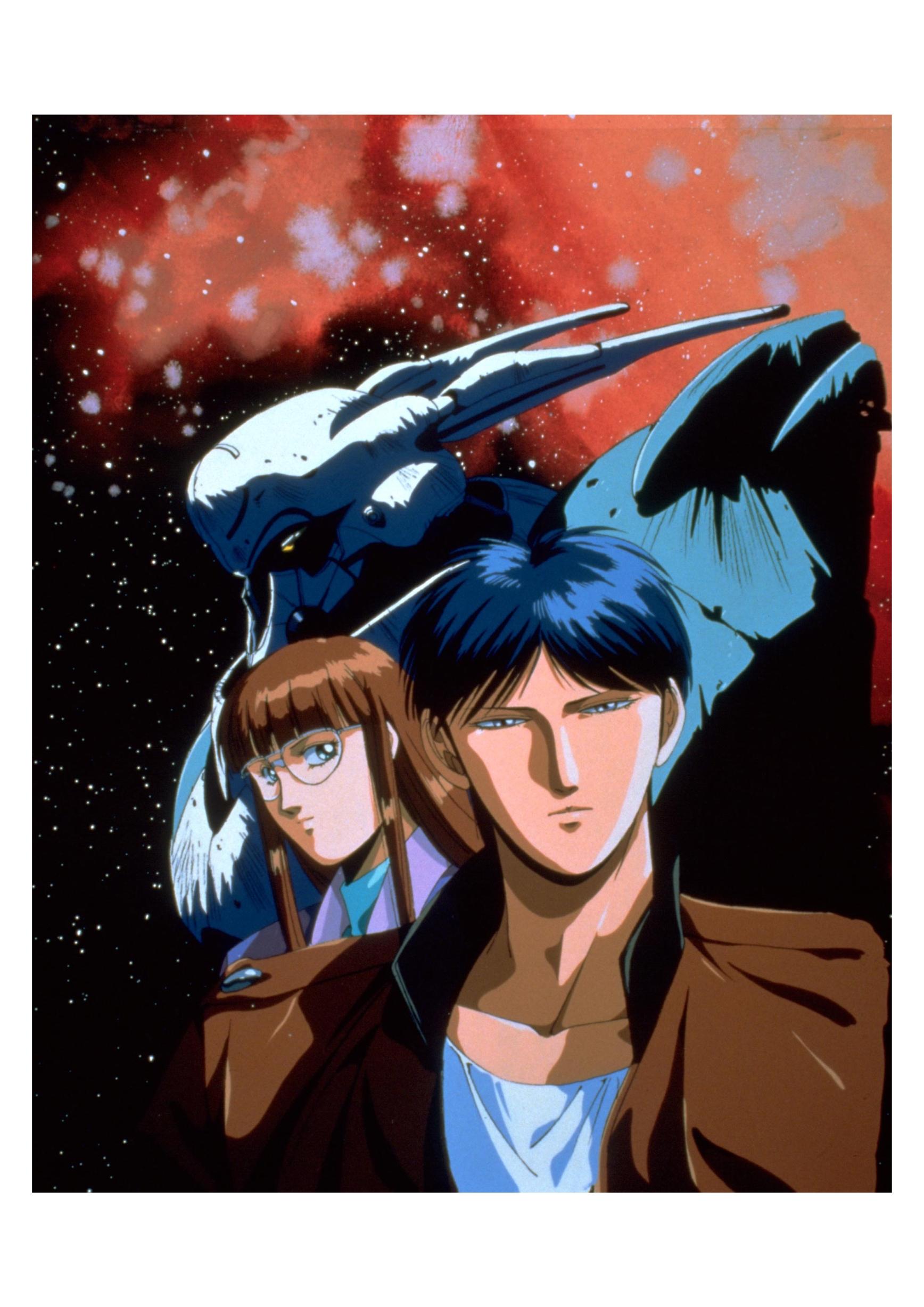 kanzaki michi, michi kanzaki, orgun, shindou tomoru, detonator orgun, absurdres, highres, official art, 1990s (style), 1boy, 1girl, mecha, retro artstyle, robot